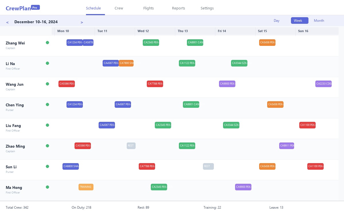 Crew Scheduling & Rostering Interface